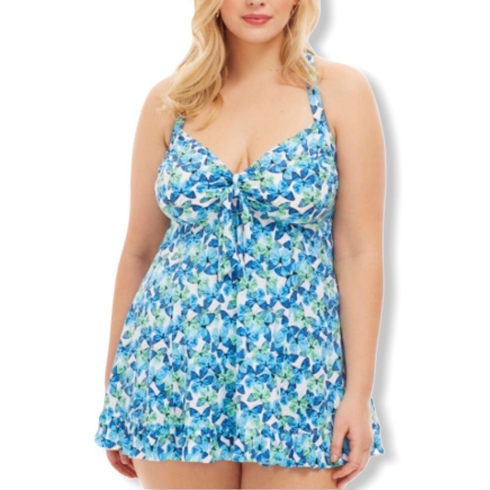 Always for Me Blue Two Piece Flutter Swimdress NWT
